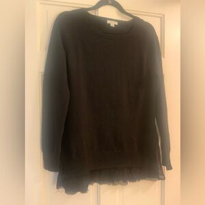 Garnet Hill Cashmere Elegant Black Sweater with Sheer Hem